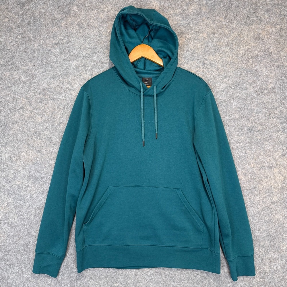 Oakley Center logo Hoodie Mens Large Custom Slim Fit Teal Performance Sweatshirt